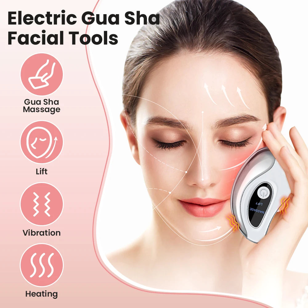 Electric Heated Gua Sha Tool, Hot Compress Face Massager, Facial Massager with Vibration, Beauty Device for Face & Neck, Skin Firming Device for Facial Sculpting, Gift for Women
