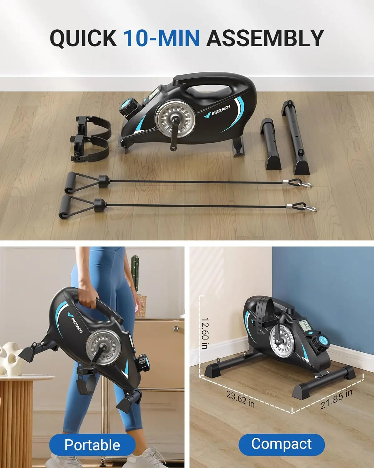 Quiet Magnetic Under Desk Bike, Mini Exercise Pedal for Arm & Leg Recovery, Physical Therapy, Smooth Foot Cycle with App