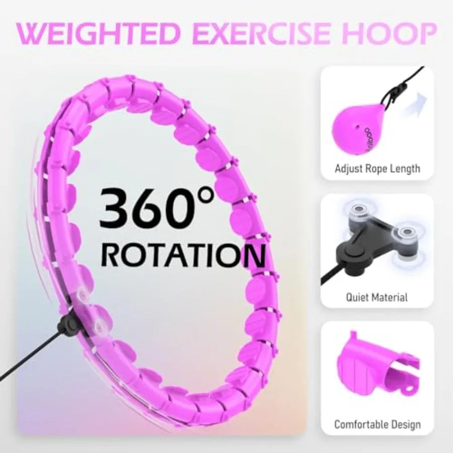 Weighted Hula Circle with 24 Links for Adults Weight Loss, Infinity Fitness Hoop Plus Size, for Women Smart Exercise Equipment