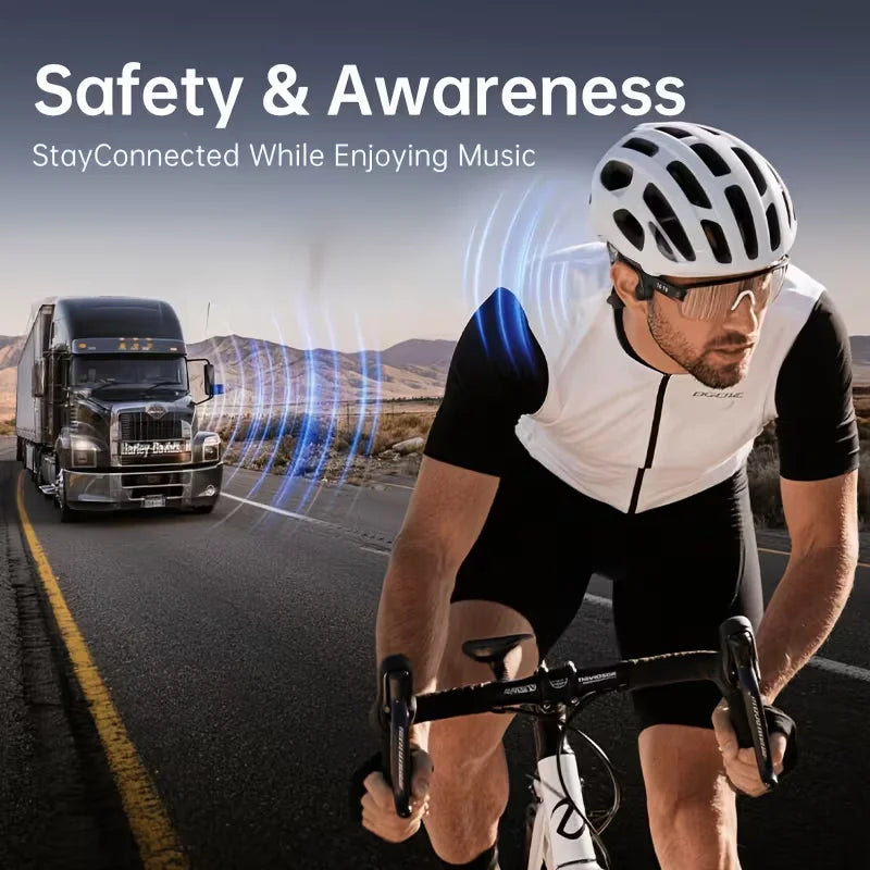Open-ear Bone Conduction Headphones, Wireless Ear-hook Sports Headset with Microphone, 16 Hours Playback, BT 5.3 Stable Connection, HiFi Stereo, Hands-free Calling for Running & Cycling