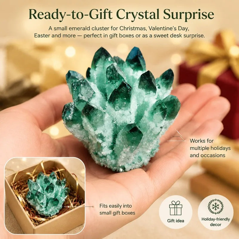 1 green quartz crystal cluster flower, random style, exquisite home decoration, DIY desktop design decoration, suitable for stunning green crystal clusters, is the best choice for housewarming, opening, and business gift givi