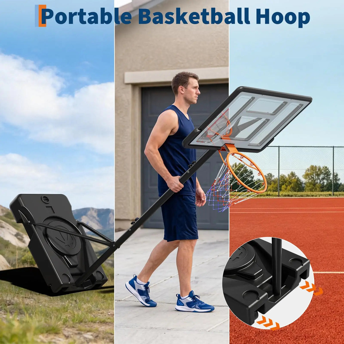 44 Inch Portable Basketball Hoop Outdoor, Adjustable 4.43-10FT Goal System With Wheels For Backyard Driveway Court Kids Adults