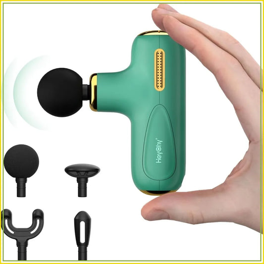 Super Mini Massage Gun Deep Tissue, Portable Percussion Muscle Massager with 4 Heads, Handheld for Back Neck Shoulder Relief, Quiet for Men Women Athletes, FSA HSA Eligible, Green