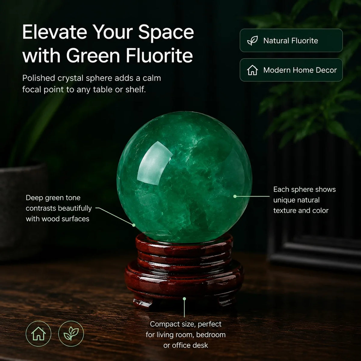 1 polished natural fluorite crystal ball, random style, suitable for home and office decoration, holiday gifts, decorative balls, modern decorations, high-quality fluorite crystal, elegant display