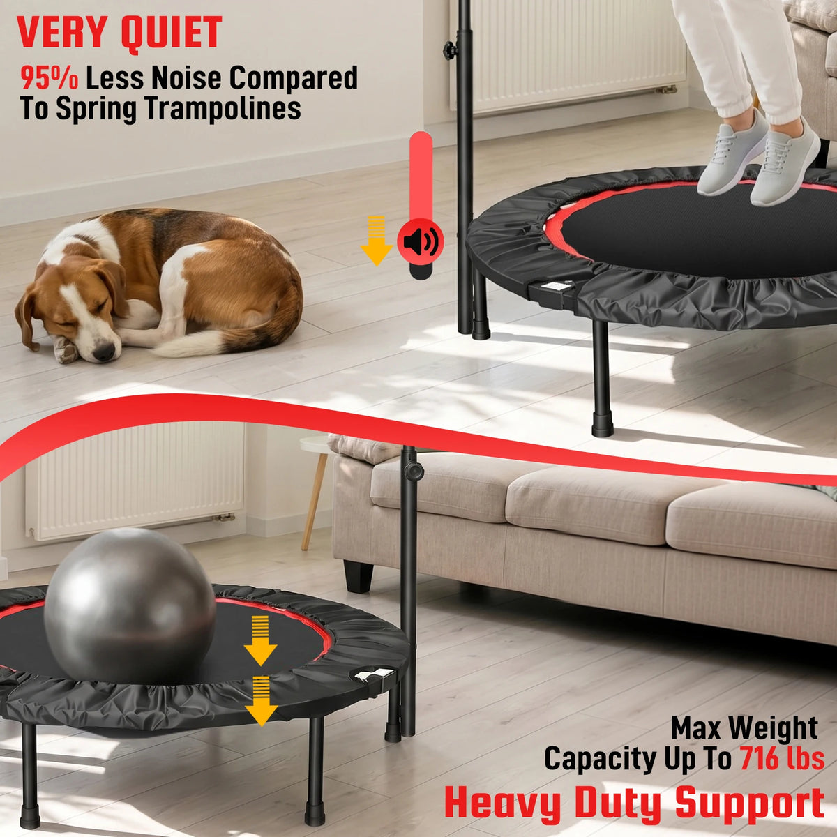40-Inch Folding Rebounder Trampoline Fitness with Handlebar 716 lbs Weight Capacity Tool Free Assembly for Adults & Kids – Indoor & Outdoor Cardio Fat Burning & Body Shaping