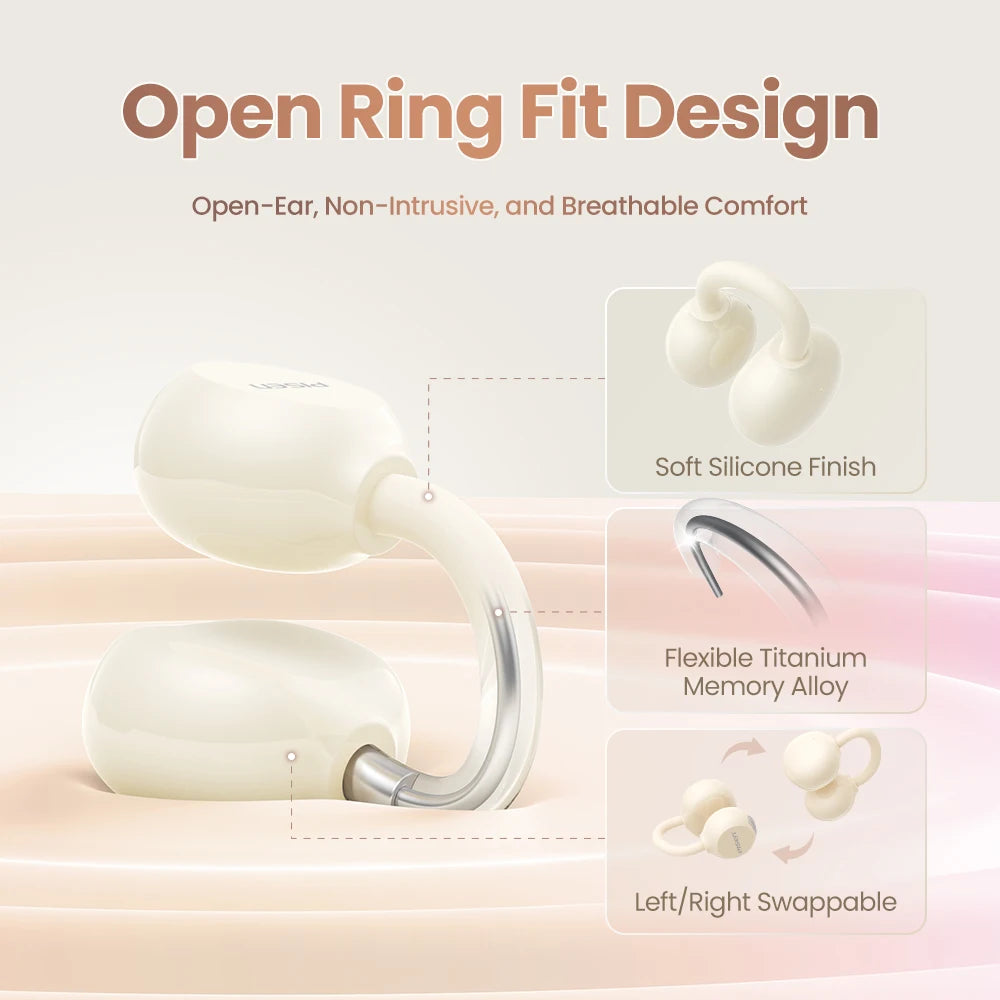 PISEN Wireless Bluetooth 6.0 Hi-Res Ear Clip Earphones 360° Directional Sound Field Long Battery Life Sports Clip Earbuds 30H Pl
