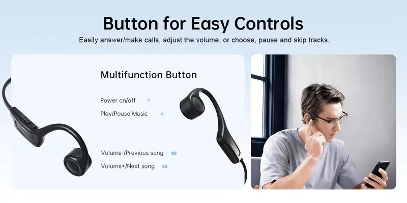 Open-ear Bone Conduction Headphones, Wireless Ear-hook Sports Headset with Microphone, 16 Hours Playback, BT 5.3 Stable Connection, HiFi Stereo, Hands-free Calling for Running & Cycling