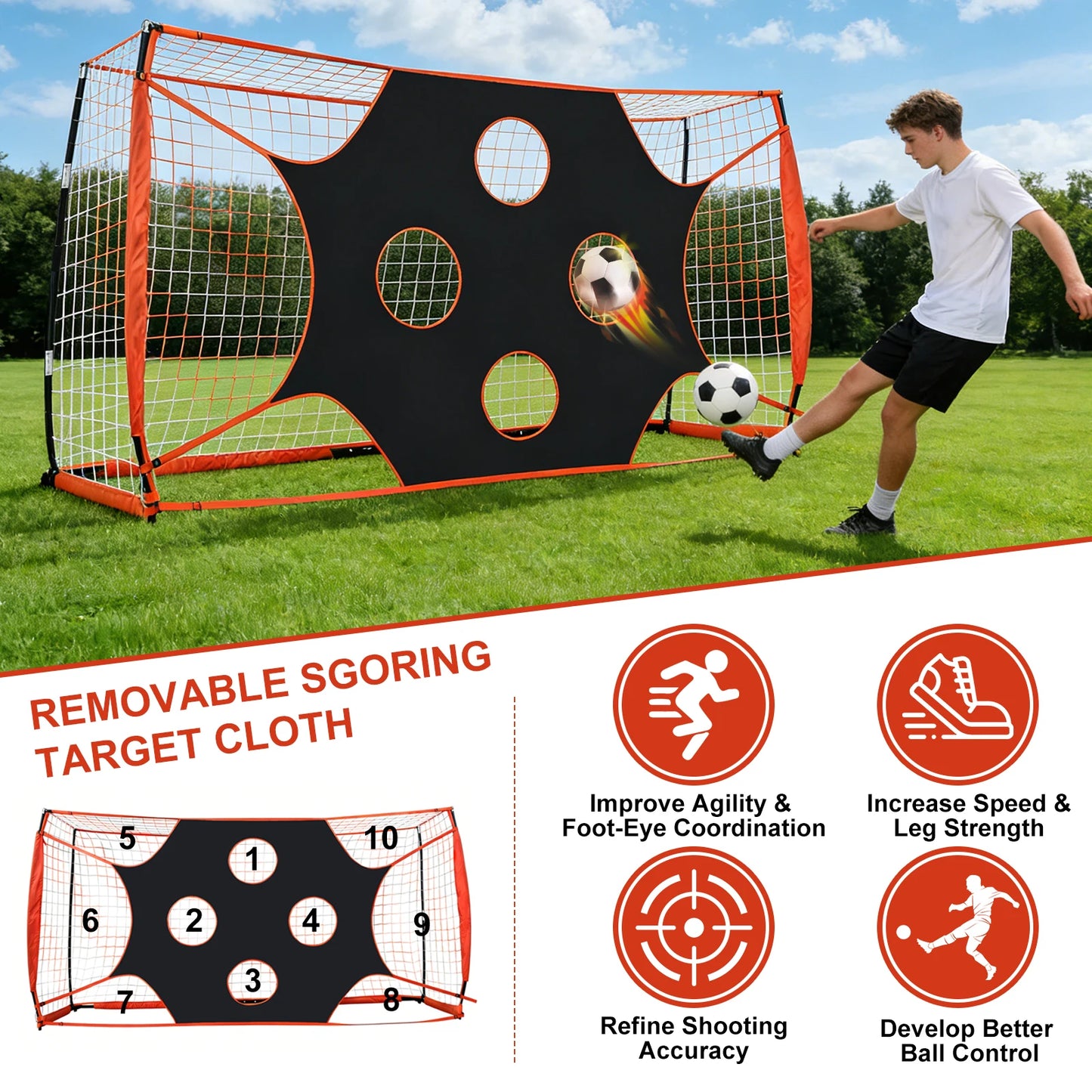 12x6 Ft Foldable Soccer Goal Folding Soccer Goal Target Net With 10 Highlighted Scoring Zones | for Park, Beach, Backyard, Playground, Garden