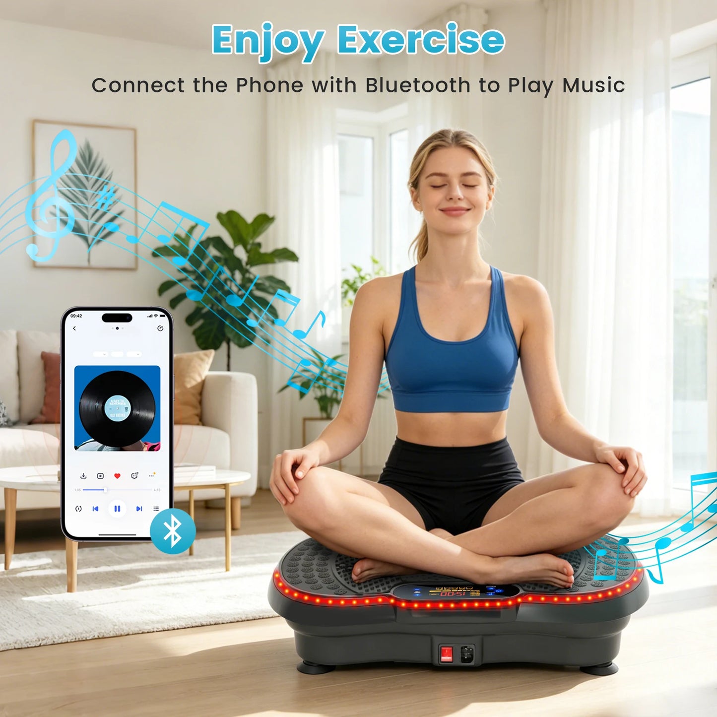 Smart Vibration Plate Exercise Machine With LED Light Strip Deep Muscle Full Body Workout Fitness Platform with 200 Adjustable Speed Levels 10 Training Modes for Weight Loss Toning & Relaxation
