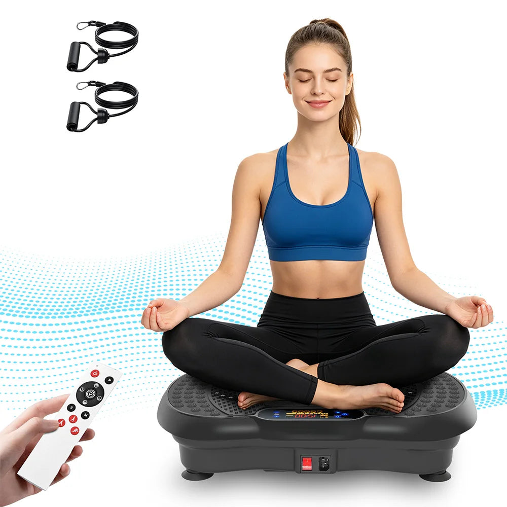 Smart Vibration Plate Exercise Machine With LED Light Strip Deep Muscle Full Body Workout Fitness Platform with 200 Adjustable Speed Levels 10 Training Modes for Weight Loss Toning & Relaxation