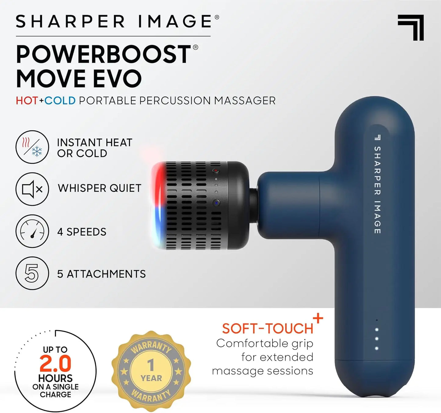 Deep Tissue Percussion Massage Gun, Hot & Cold Rechargeable Handheld Massager, 4 Speeds, 5 Heads, Carrying Case, Muscle Pain Relief