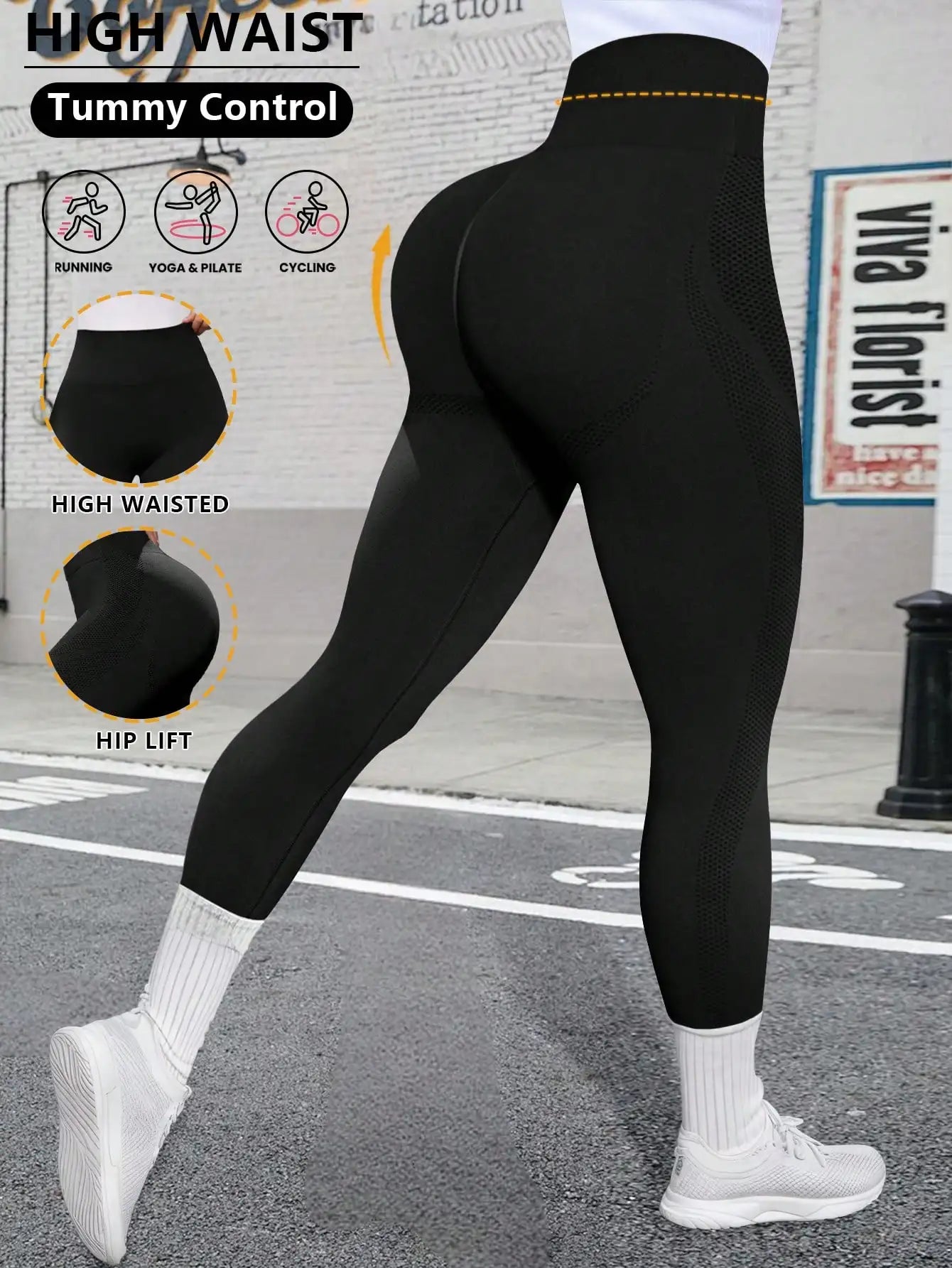 Women's High Waist Elastic Yoga Pants Tummy Control Sports Running Pants One Size Fits All And Plus Size