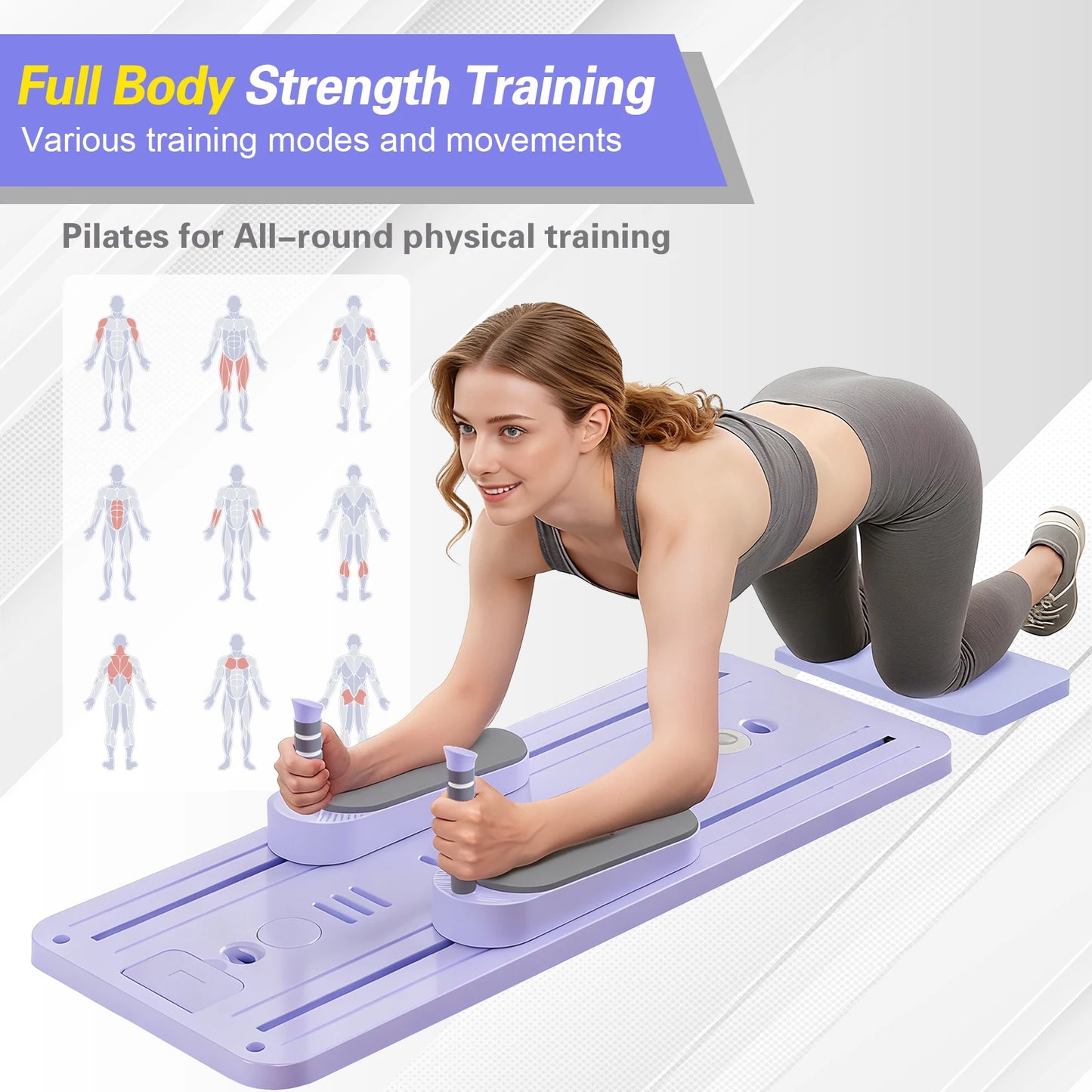 Foldable Pilates Bar Ab Board Push Up Board Exercise Sculpting Core & Abdominal Trainer Universal Portable Home Gym Workout Equipment Fitness Resistance Bands for Full Body