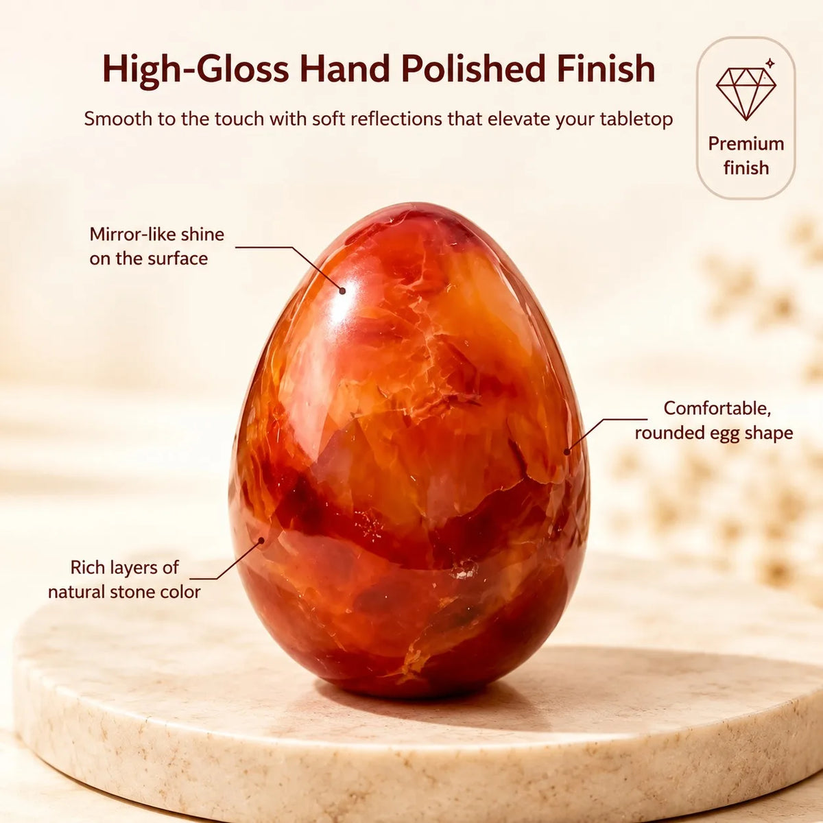1 piece of natural red agate crystal egg, random style, polished red crystal egg, suitable for home decoration and collecting gifts. The real red agate stone has a unique marble pattern and is a gift for Easter, Christmas, an