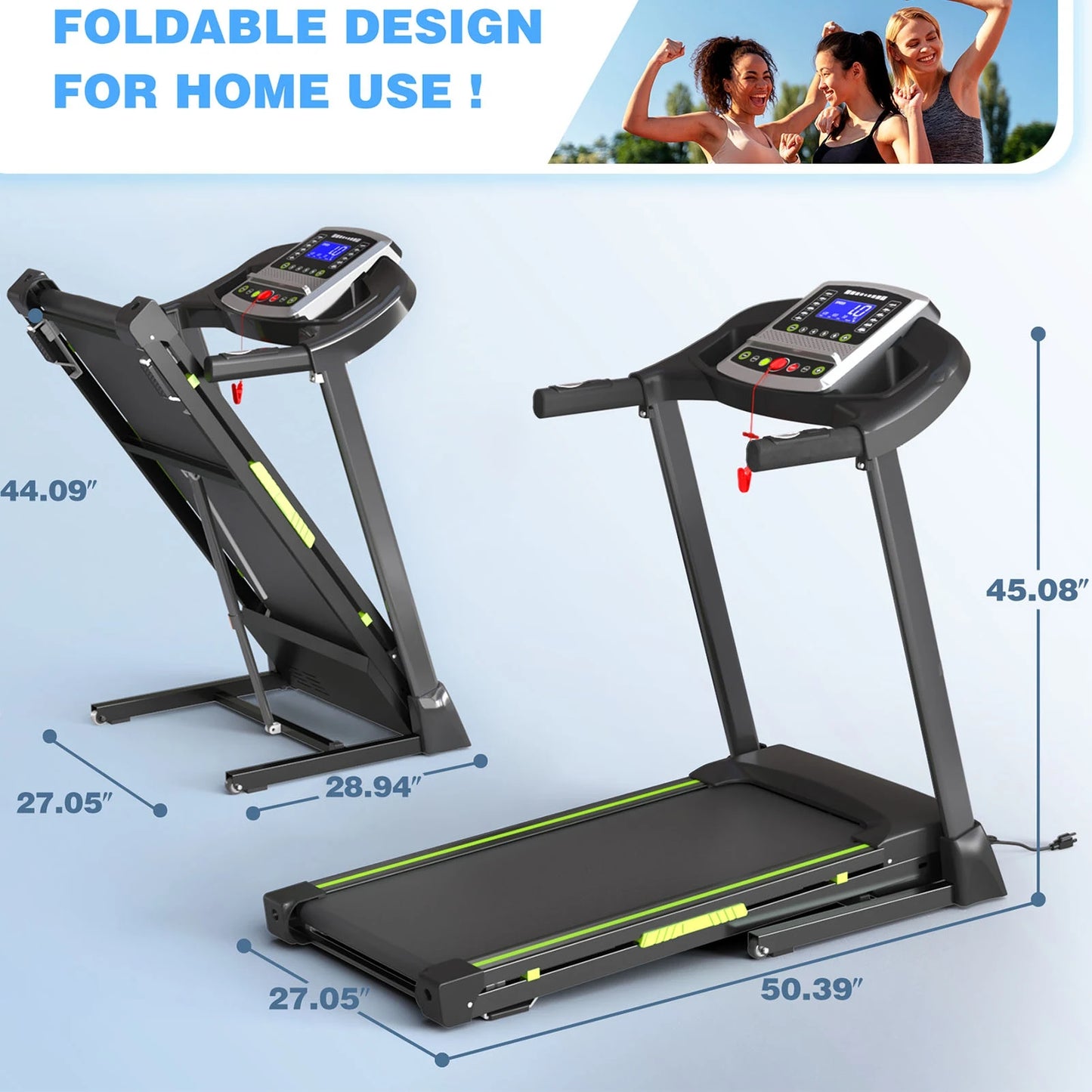 3.5 HP Portable Foldable Treadmill with Handles 4% Slope Home Walking Running Treadmill 0.5-7.5 MPH 330 Lb Weight Capacity