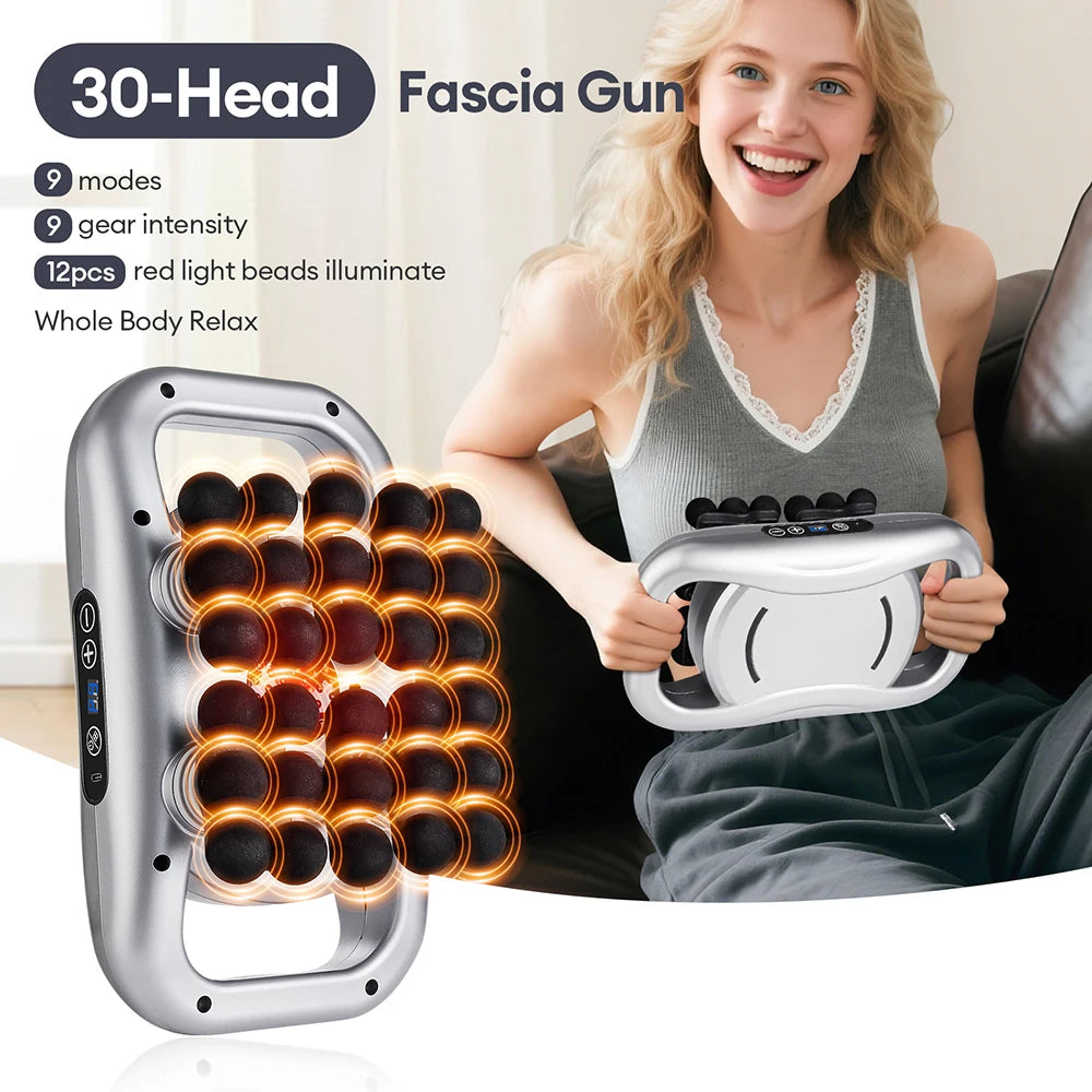 42 Heads Fascia Gun Wireless Vibration Body Massage Gun 9 Speed Red Light Deep Tissue Muscle Relax Massager for Gym Office Home