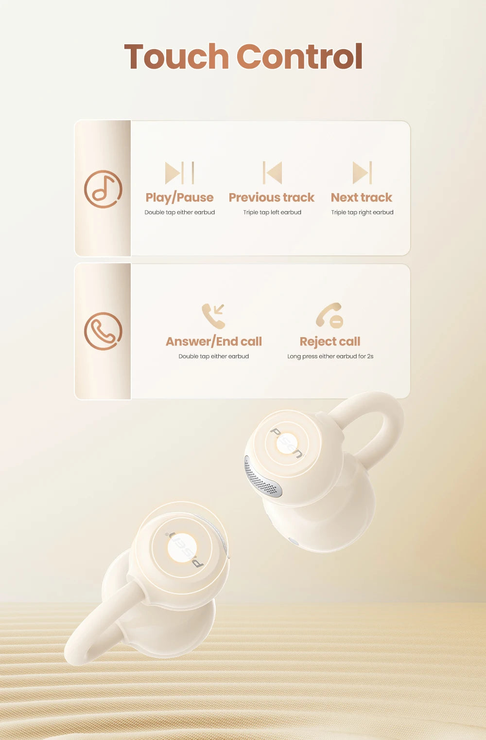 PISEN Wireless Bluetooth 6.0 Hi-Res Ear Clip Earphones 360° Directional Sound Field Long Battery Life Sports Clip Earbuds 30H Pl