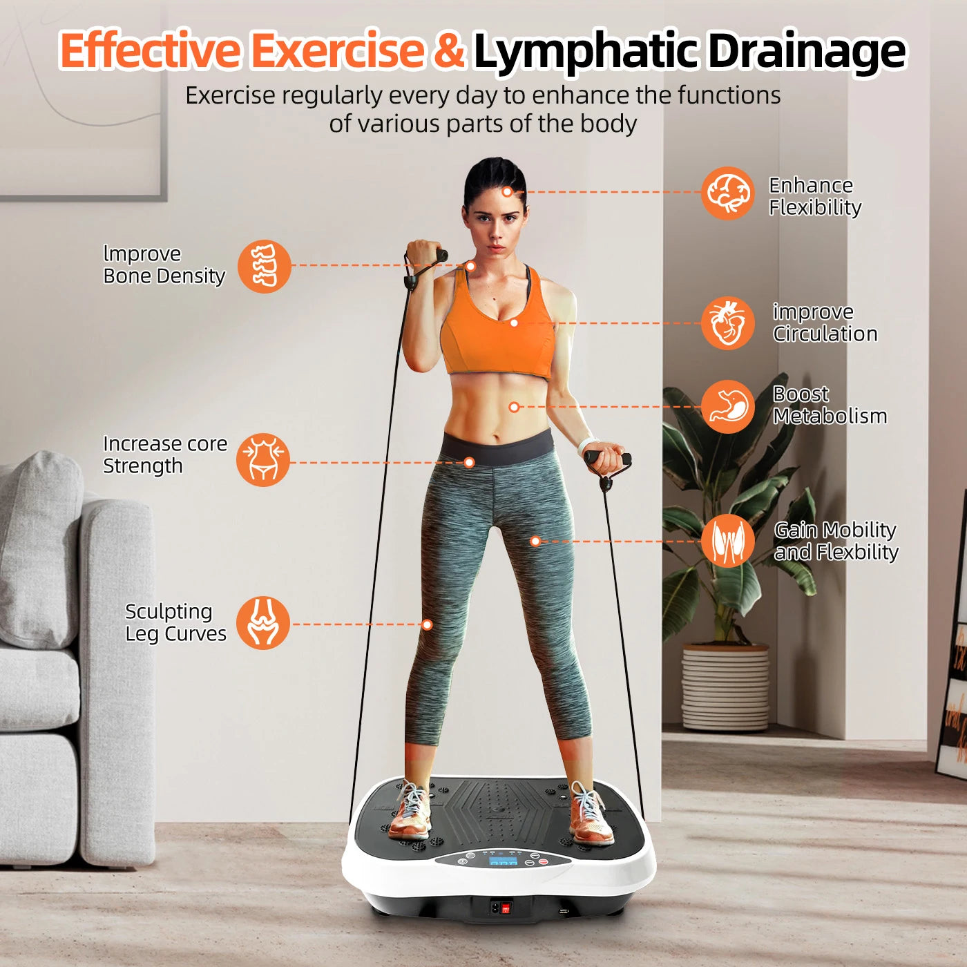 Vibration Plate Exercise Machine Portable Fat-Burning Machine Weight Loss 220 lbs Full-Body Workout Shaker BT Remote Control