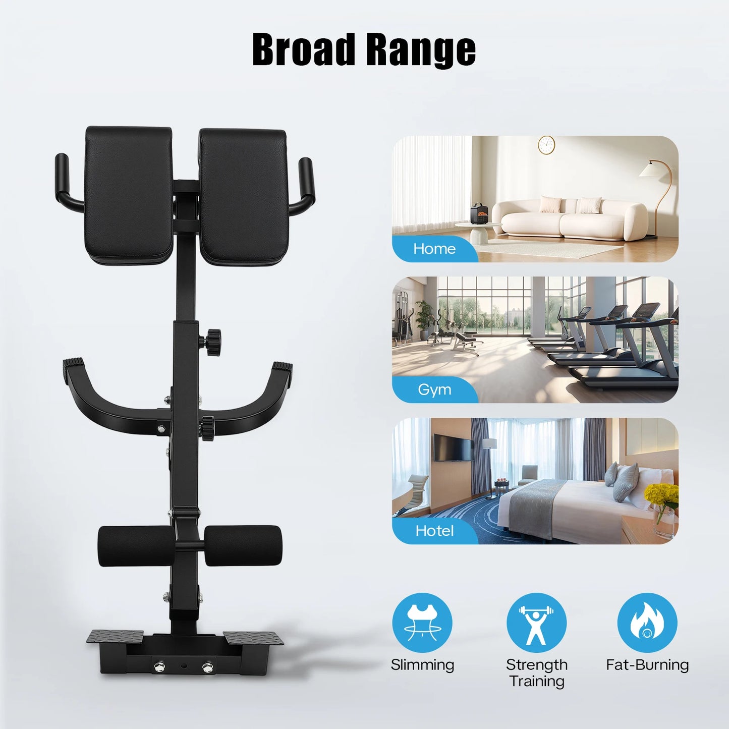 Back Extension Roman Chair Steel Frame Foldable Hyperextension Bench 5 Incline Angles 8 Adjustable Abdominal Pad Length 150Kg Load Capacity Multi-functional Core Workout Bench Anti-slip Handle Pedal Home Gym Fitness Equipment