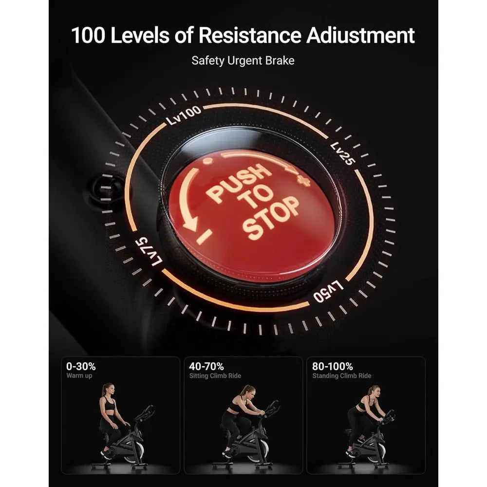 Stationary Exercise Bike Belt Drive Silent 0-100 Resistance With App Heart Rate Tablet Bottle Holder 300LB Home Cycling Workout
