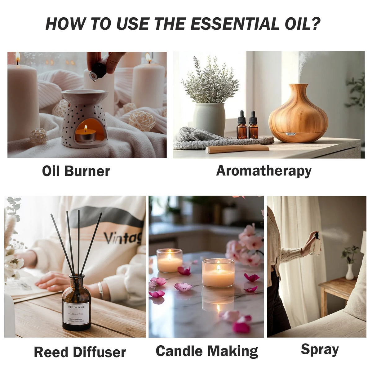 PHATOIL 2PCS Pure Aromatherapy Essential Oils for Diffuser Humidifier Soap Candle Making 100ml Vanilla Lavender Sandalwood Lemon Cinnamon Aroma Essential Oil Set