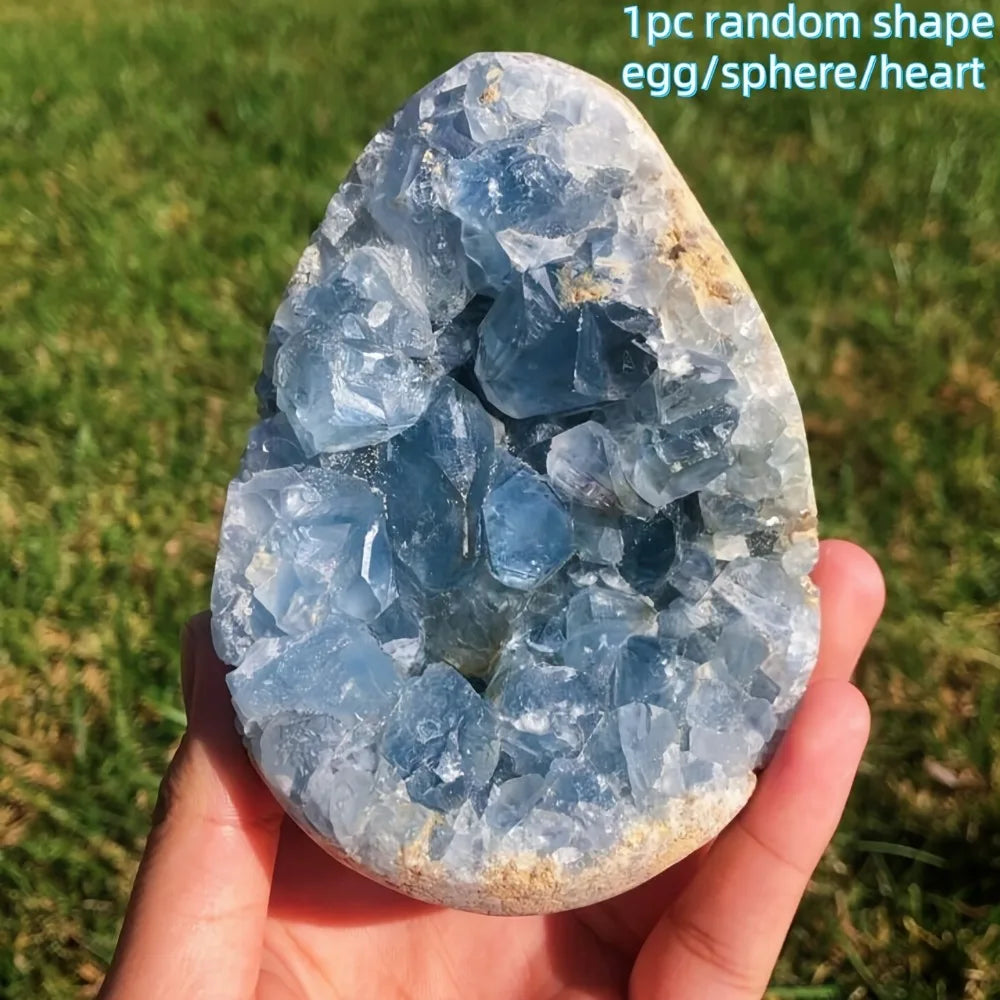 400-600g  Celestite Geode Cluster Semi Precious Stones Crystal Stones  Healing Authentic  Carving Crystal  Gemstones Decoration