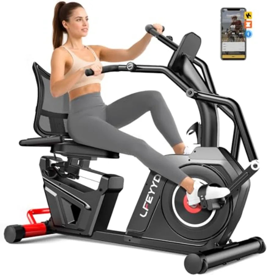 Recumbent Exercise Bike for Home Stationary Bike with Arm Exerciser 16-Level Magnetic Resistance Bluetooth App LCD Monitor Hear
