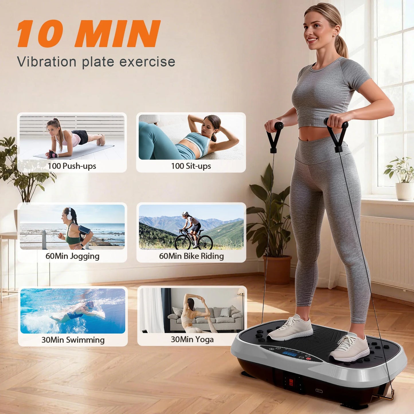 Portable Vibration Plate Exercise Machine Full-Body Workout with Bluetooth Resistance Bands Yoga Straps for Weight Loss &Shaping