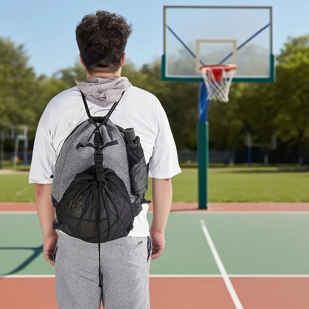 Drawstring Basketball Backpack Foldable Soccer Backpacks Women Yoga Bag Gym Sackpack With Detachable Mesh Bag For Outdoor Sports