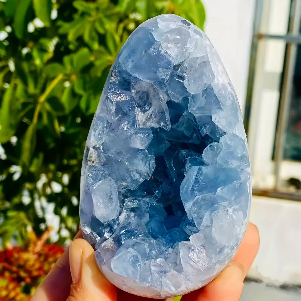 400-600g  Celestite Geode Cluster Semi Precious Stones Crystal Stones  Healing Authentic  Carving Crystal  Gemstones Decoration