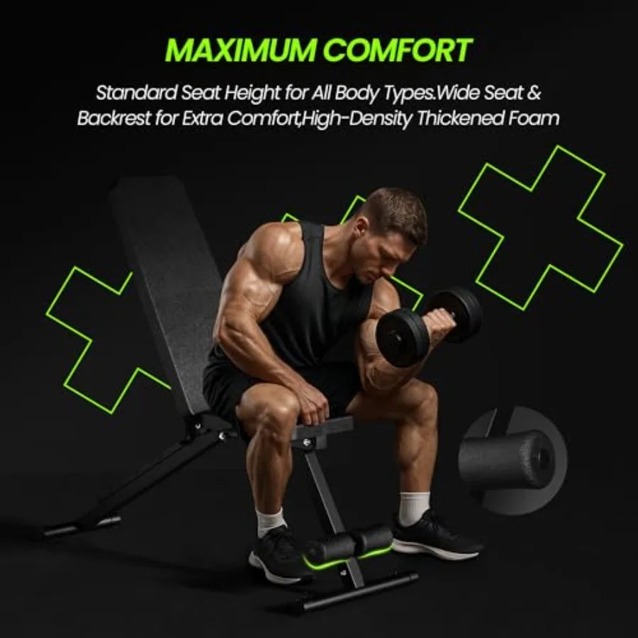 Adjustable Weight Bench for Home Gym, Foldable Workout Bench for Full Body Fitness Dumbbell Exercise, 600LBS Incline Decline Fl