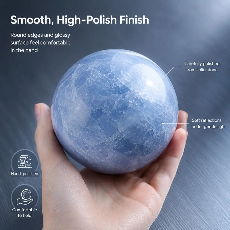 Blue crystal ball, mineral specimen, polished crystal ball, random style, suitable for home office living room decoration, is the perfect holiday gift for family, friends, and crystal enthusiasts