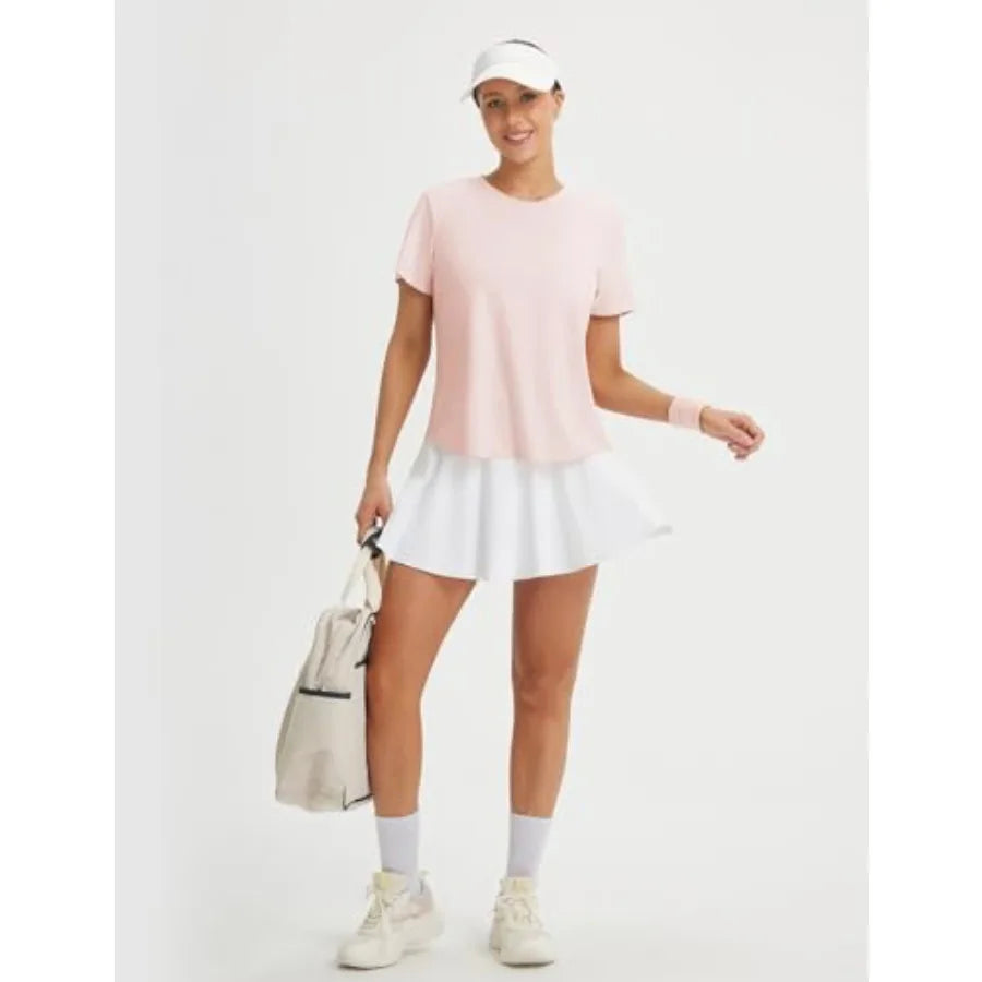 baleaf Ice Cooling Short Sleeve Workout Tops for Women Running Shirts UPF 50+ Athletic Tennis Yoga Split Back Quick Dry