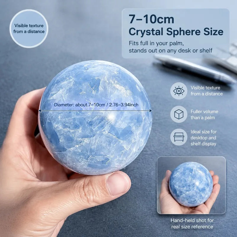 Blue crystal ball, mineral specimen, polished crystal ball, random style, suitable for home office living room decoration, is the perfect holiday gift for family, friends, and crystal enthusiasts