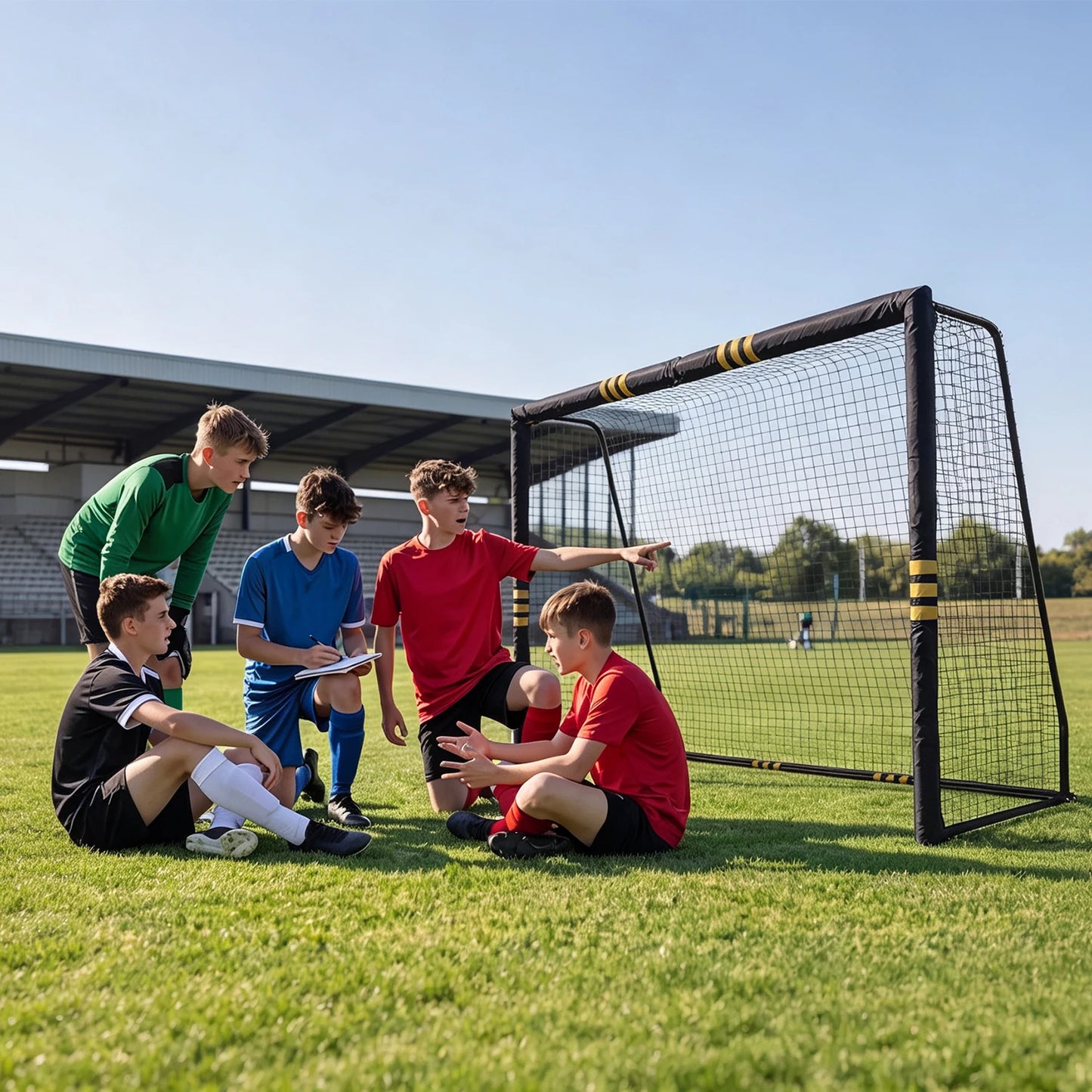 10x6.5FT Soccer Goal For Backyard Heavy Duty Galvanized Steel Soccer Net With Foam Padded Posts Ground Stakes Velcro Outdoor Training