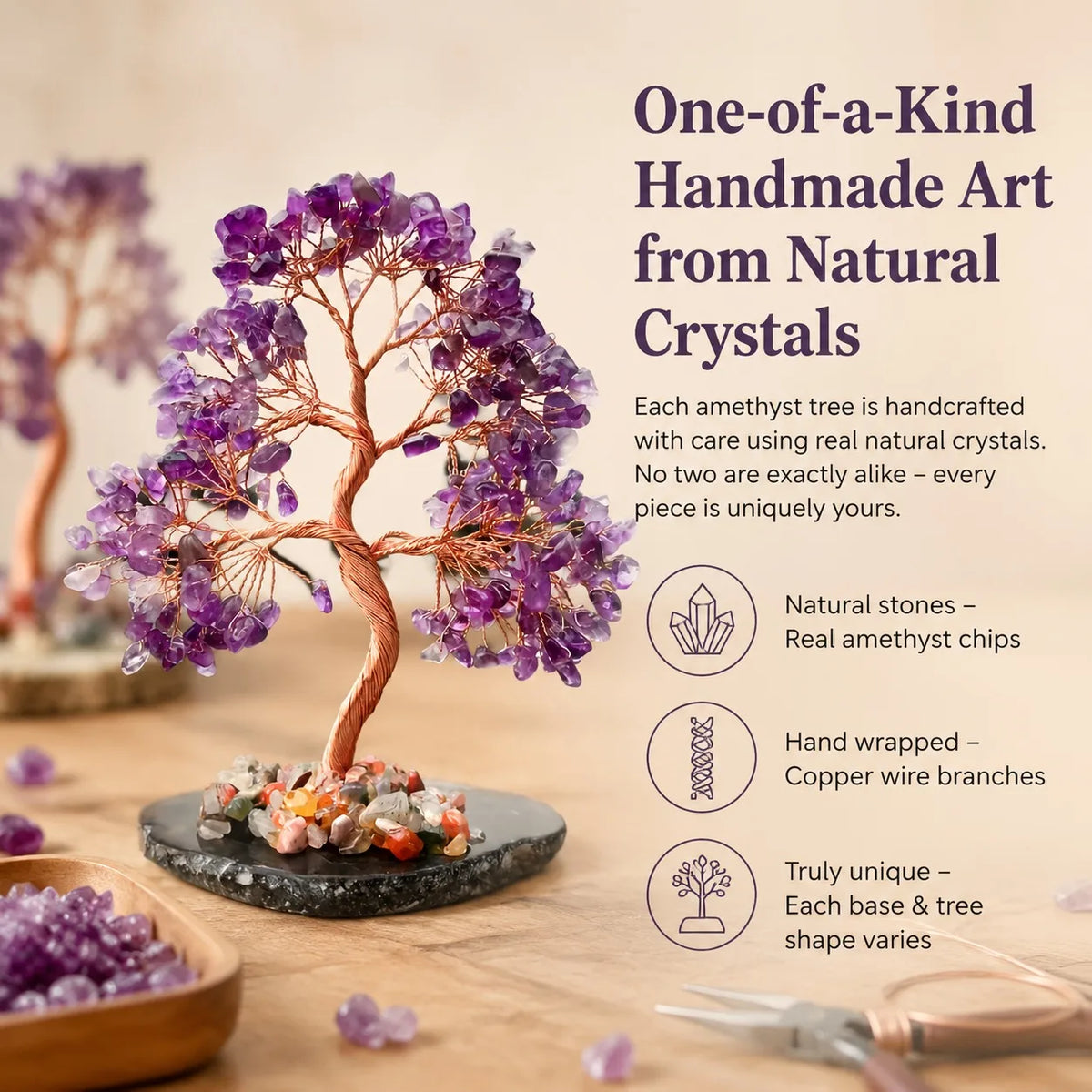 Natural amethyst tree, suitable for leisure crystal, specialty crystal collection, jewelry making, can be used as holiday gift, Christmas gift, birthday gift, and is the best choice for holiday gift giving