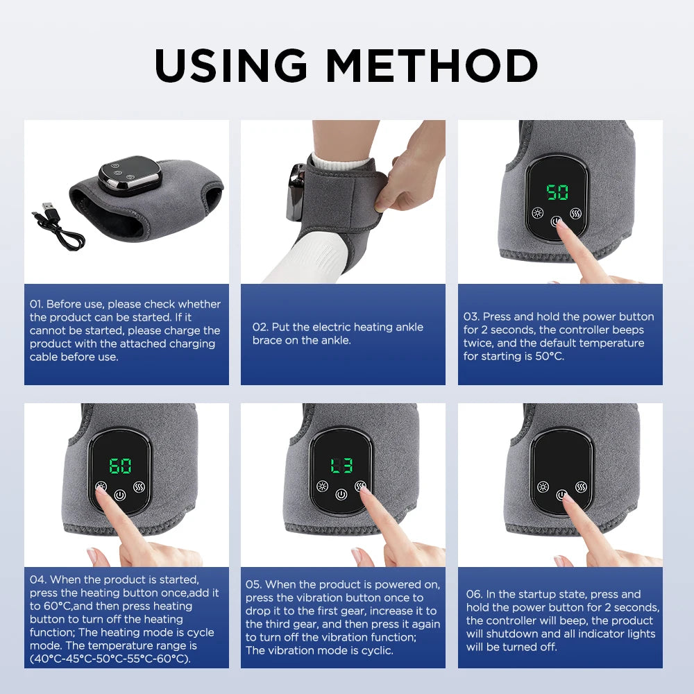 Electric Heating Foot Ankle Massager with Vibration Ankle Wrap Support Hot Compress for Joint Protection Foot Protector
