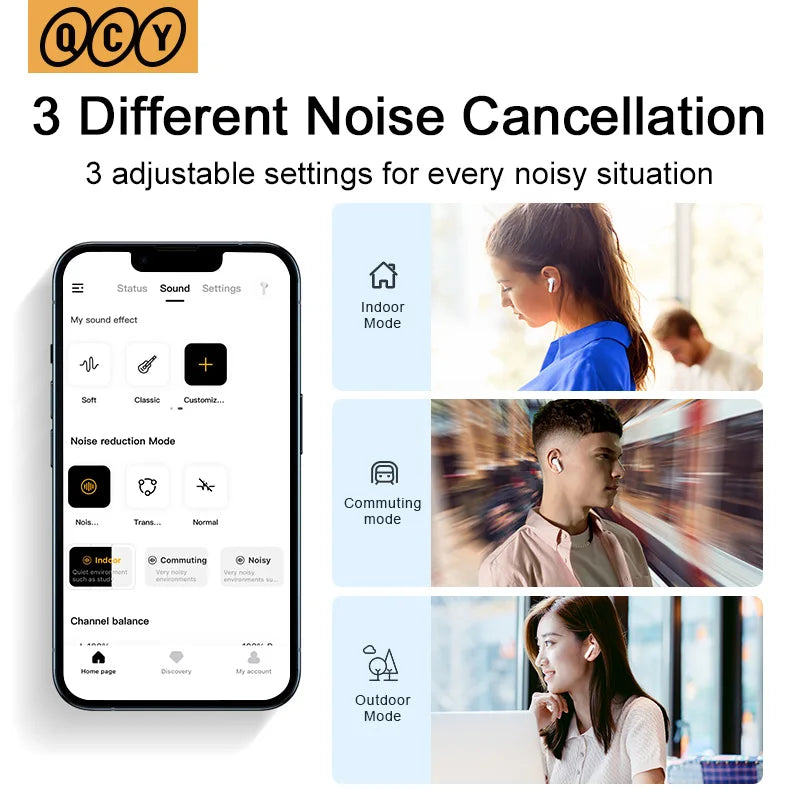 QCY HT05 MeloBuds ANC Wireless Bluetooth 5.2 Earphones 40dB Active Noise Cancellation Headset In-Ear Mics Handfree Phone Earbuds