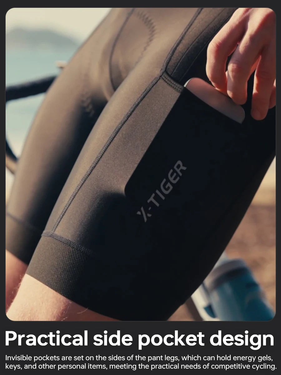 X-TIGER 2026 Men's Cycling Bib Shorts 7-Hour Competitive Version Summer Black Biking Shorts Hommes MTB Cycling Clothing Man with Pockets