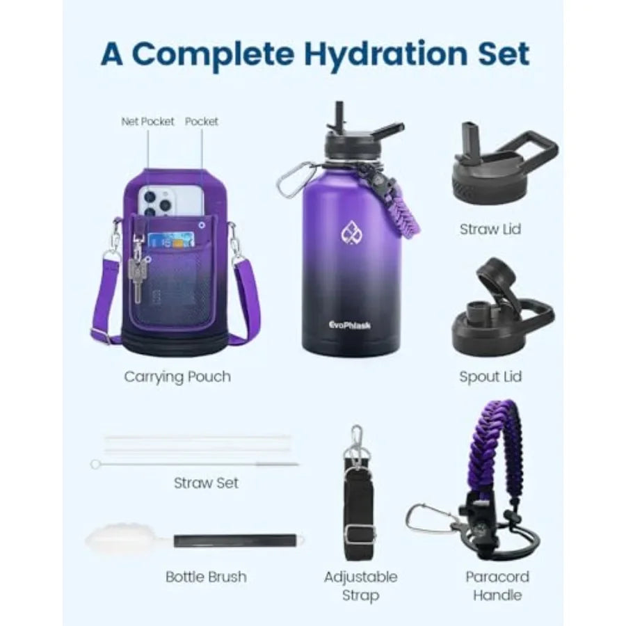 Insulated Water Bottle, Vacuum Stainless Steel Water Bottle Keep Cold 48Hrs, Half Gallon Large Water Jug for Travel, Sport, Gym