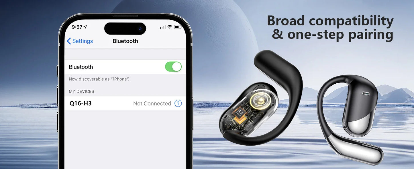 Open Ear Bone Conduction Headphones，,Over Ear Earbuds With Ergonomic Earhook,Bluetooth Headphones 5.4 With Smart Digital Display