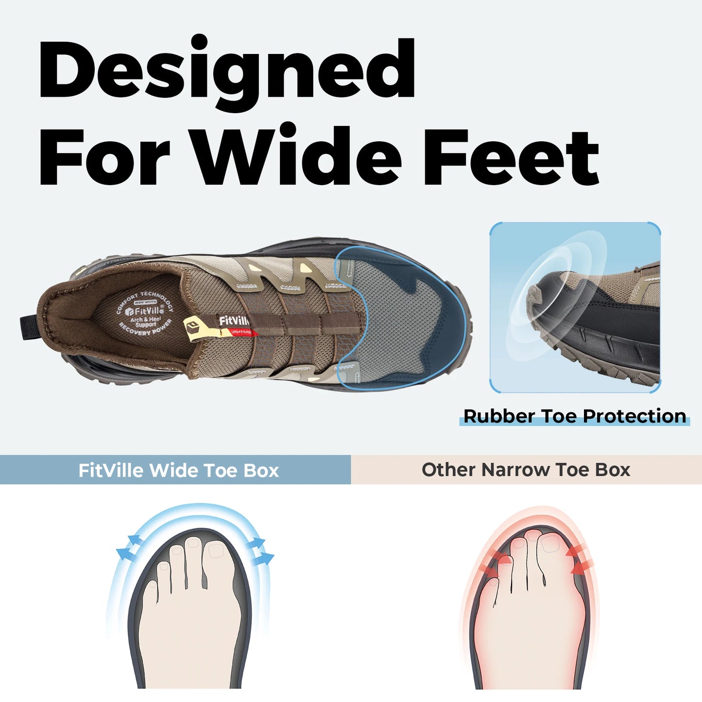 Fittington Slip-on Shoes Wide Sneakers For Men Soft Mens Running Shoe Slip Resistant Hiking Walking Shoes With Arch Spport