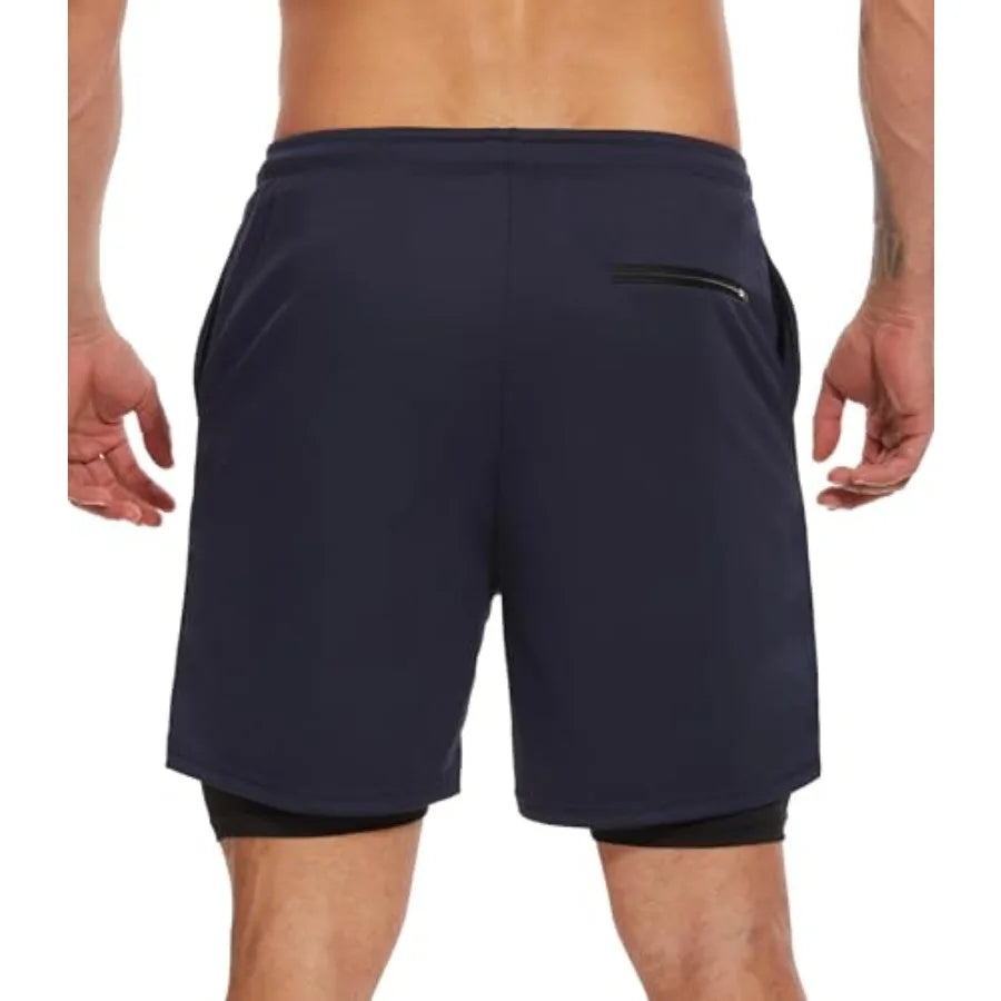 Kinglaman 4 Pack Mens 2 in 1 Running Workout Shorts with Liner, Gym Athletic Quick Dry Sport Shorts with Pockets