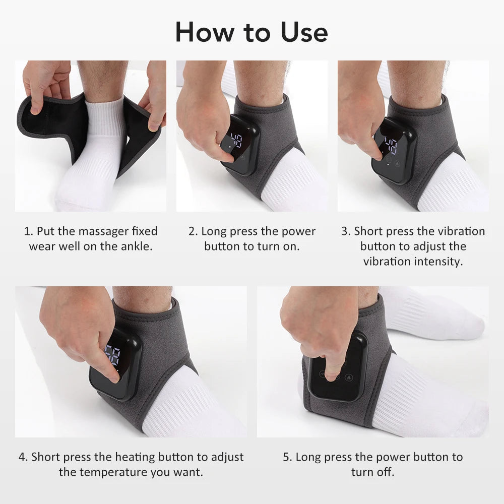 Heated Ankle Massager with Vibration, Hot Compress Ankle Support Wrap for Sprain Relief, Joint Protection Foot Brace