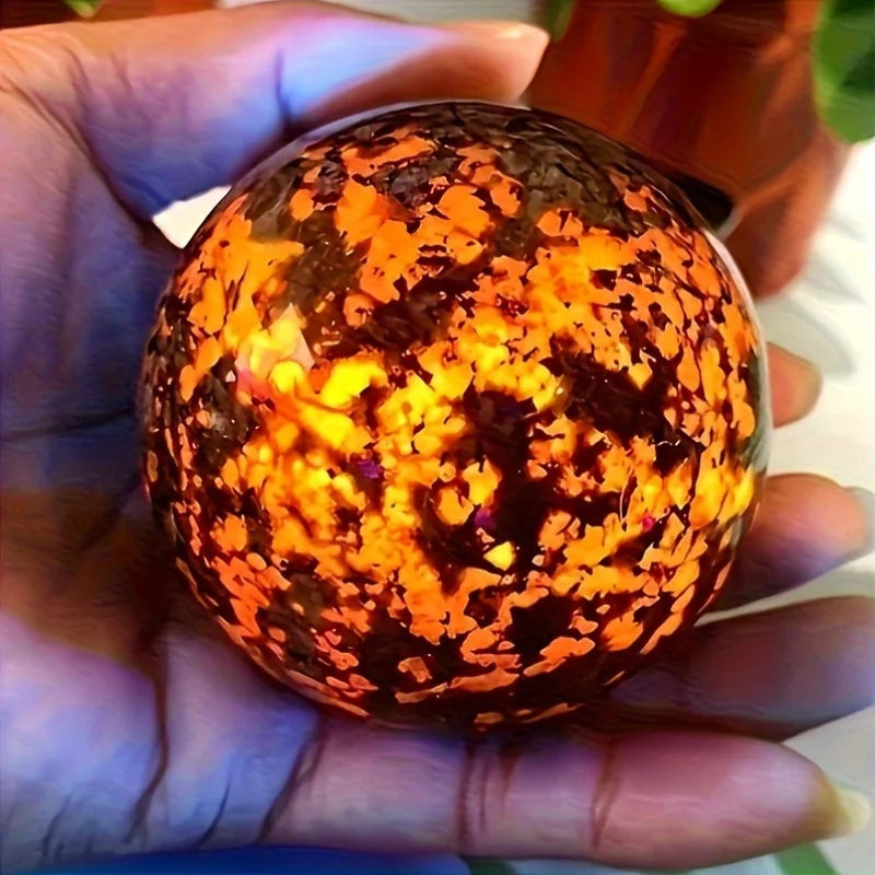 1pc Natural Yooperlite Flame Stone Glowing Sphere with Marbling, Chakra Energy Crystal, Wicca Spiritual Witchcraft Healing Stone