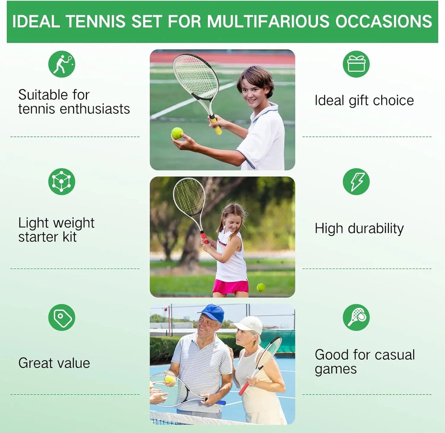 6 Pcs Tennis Rackets for Adult Recreational 6 Players 27'' Tennis Racket Set with 3 Balls Lightweight