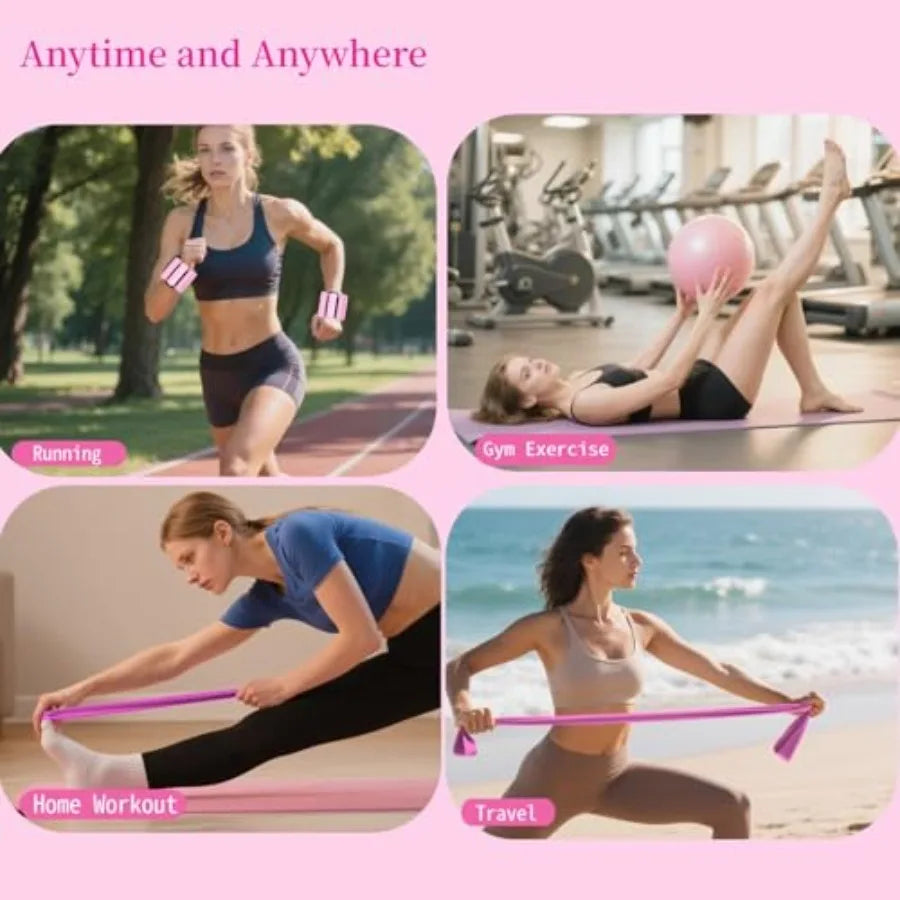 Pilates Equipment Kit for Home Workout with Ring Ball Set Core Sliders Adjustable Ankle Wrist Weights Resistance Bands in Black