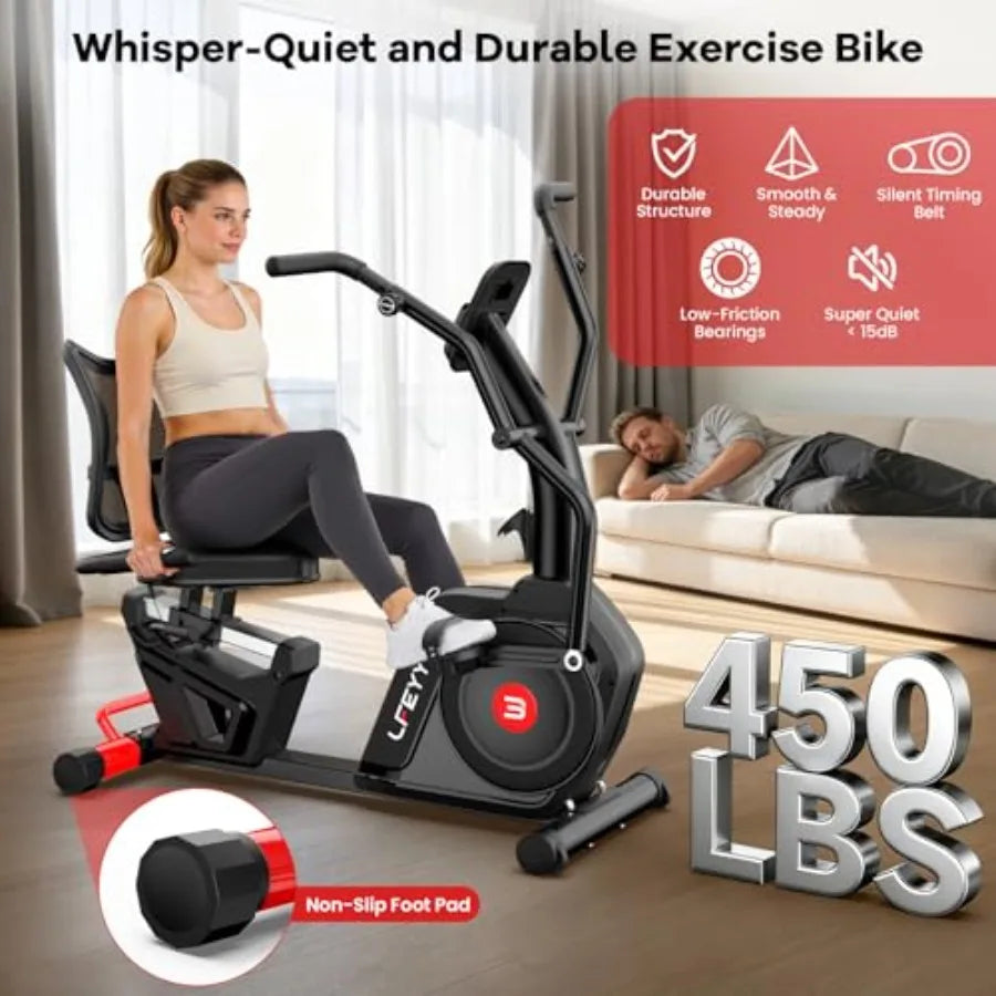 Recumbent Exercise Bike for Home Stationary Bike with Arm Exerciser 16-Level Magnetic Resistance Bluetooth App LCD Monitor Hear