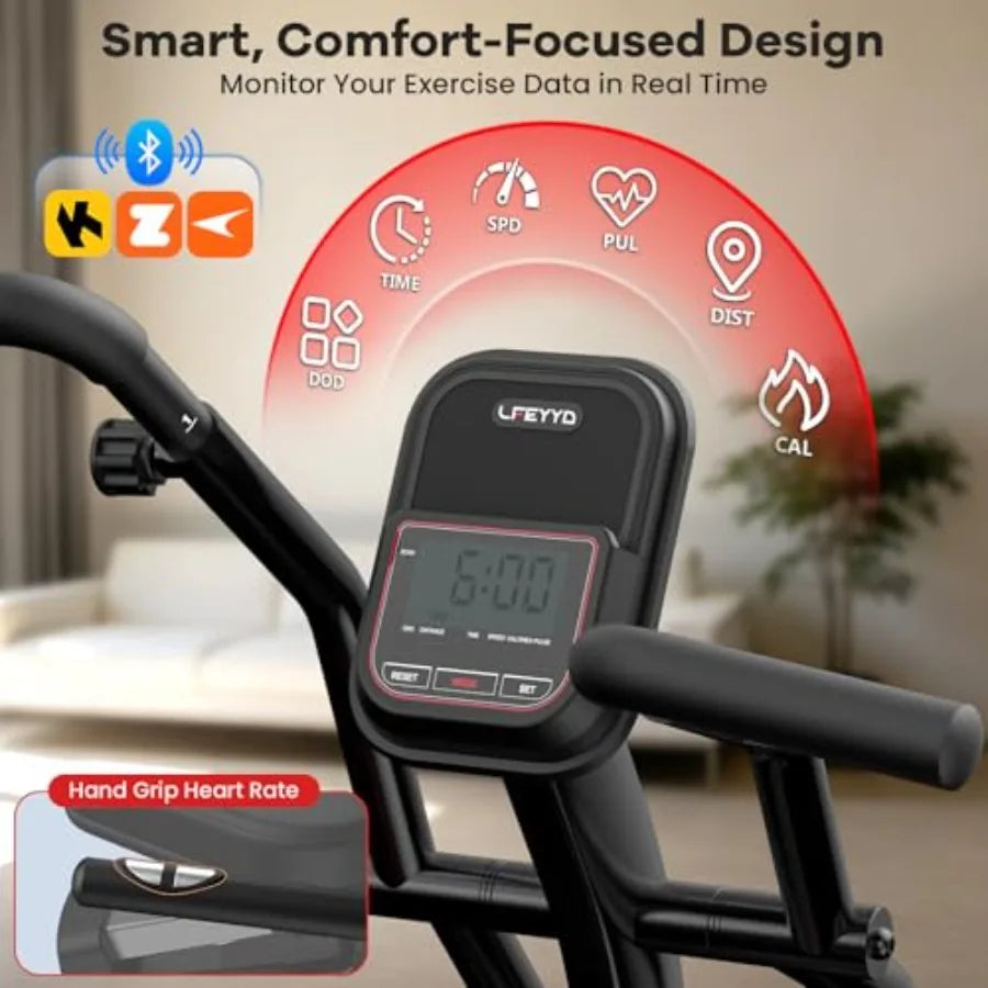 Recumbent Exercise Bike for Home Stationary Bike with Arm Exerciser 16-Level Magnetic Resistance Bluetooth App LCD Monitor Hear