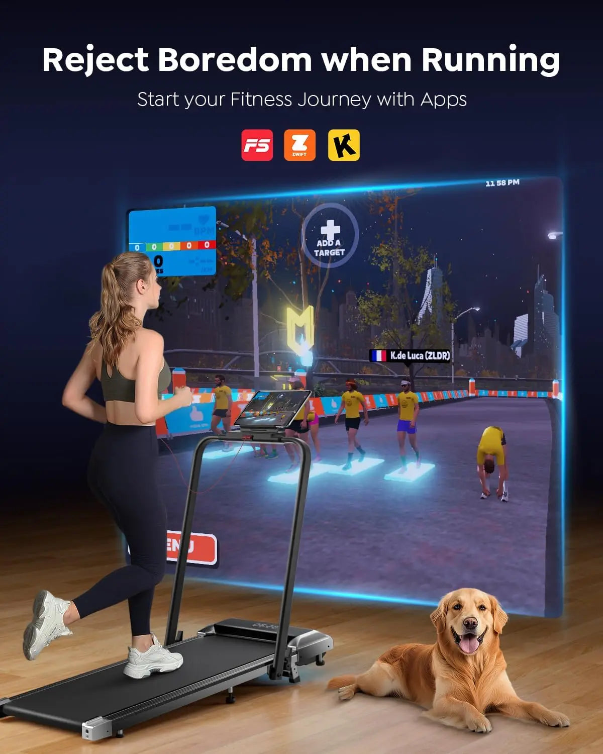 2 in 1 Foldable Treadmill with Incline, 300lbs Capacity Under Desk Walking Pad with App Remote LED Display